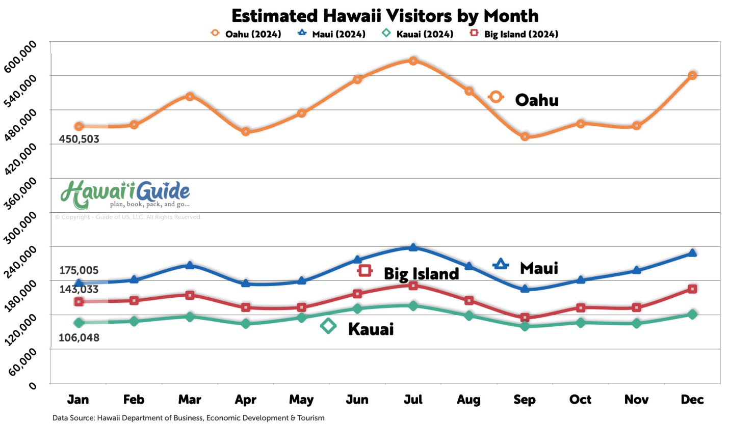 Hawaii Visitor Arrivals in January (click to enlarge)