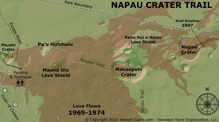 Mauna Ulu area — start of the Nāpau Crater Trail across lava fields