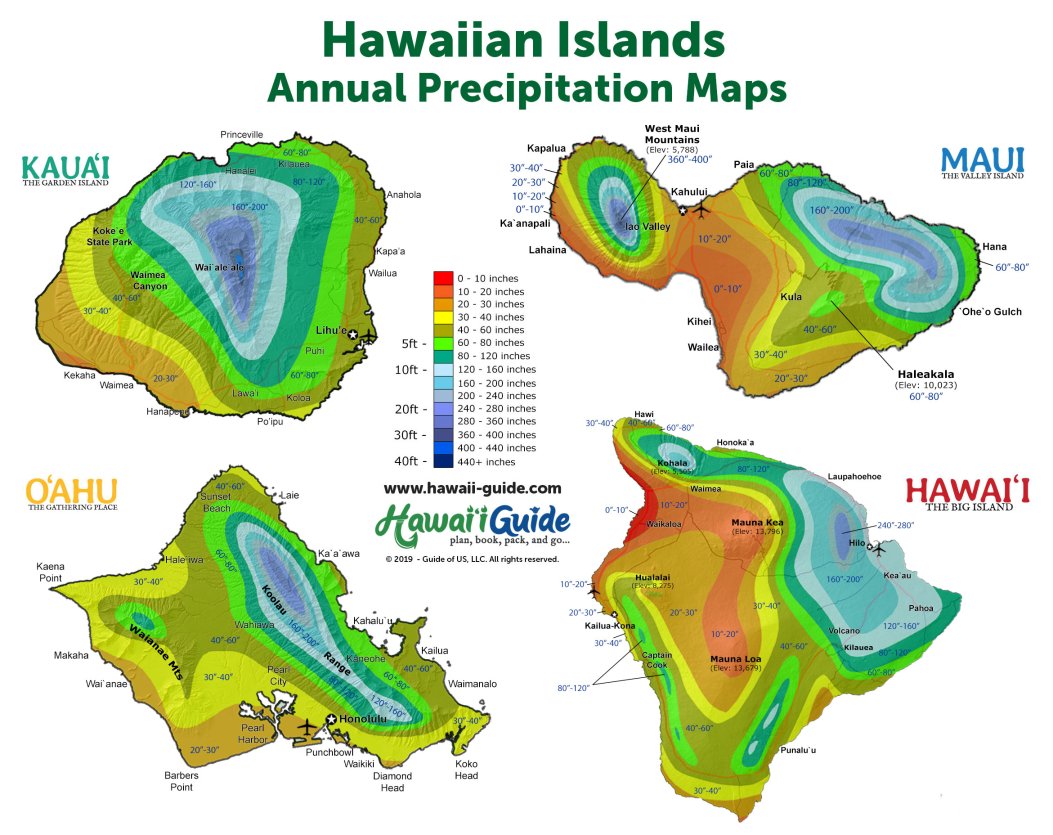 Hawaii Annual Precipitation Maps (click to enlarge)