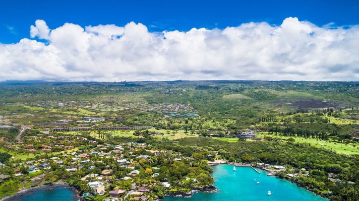 Aerial view Holualoa on the Big island of Hawaii.
