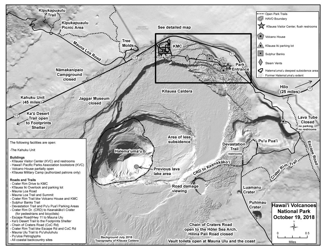 Detailed map with all structures, roads, and trail conditions.