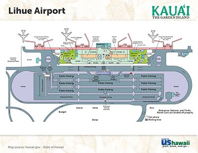 Lihue on Kauai, Hawaii Airport Map - Click to Enlarge