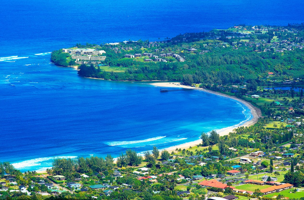 Aerial view of Hanelei Bay on Kauai