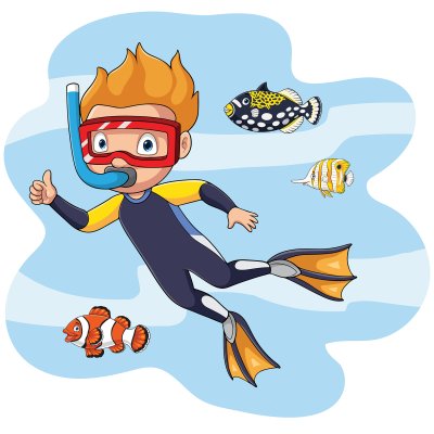 Snorkeling Boy & Fish Illustration
