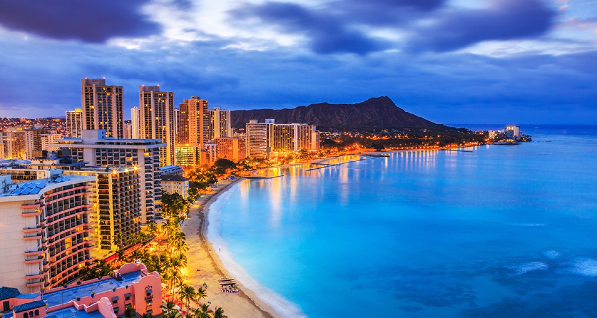 Waikiki beach and skyline on Oahu, where visitors most often hear Hawaii's monthly siren test