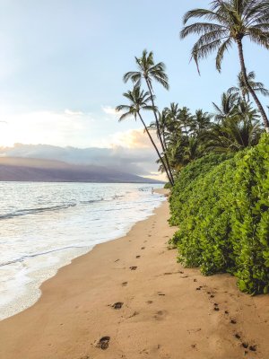 Water and beach shoreline that is great for taking a walk as an activity to do at sunset in Maui