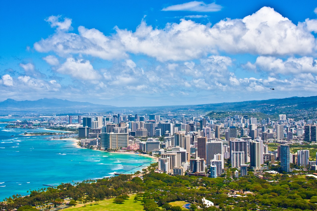 Diamond Head And Waikiki Skyline Aerial ss 123012793